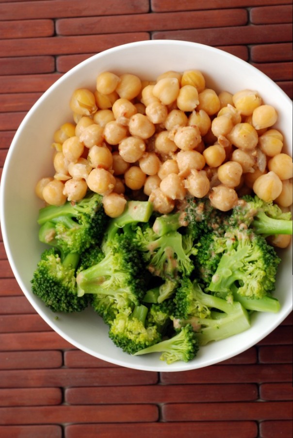 Chickpea and Broccoli Bowl with Peanut-Miso Sauce