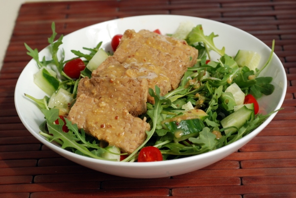 Tempeh and Arugula Salad with a Mustard Miso Dressing