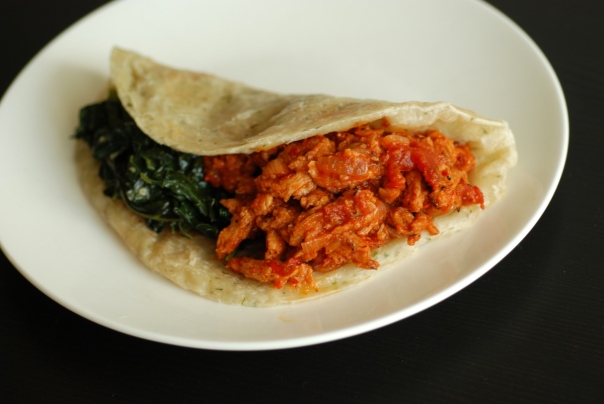 Soy Curled Sloppy Joes with Creamed Spinach Wrap