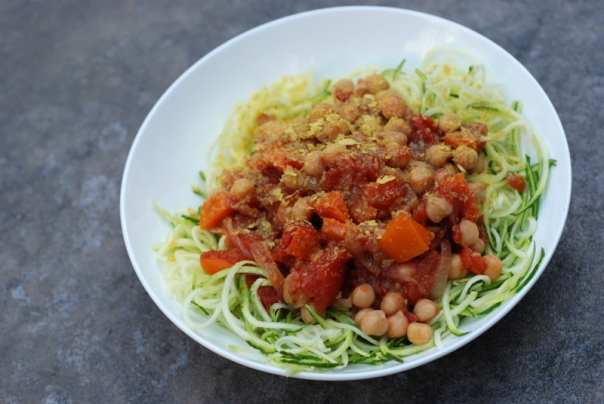 Classic Pasta Arrabiata with Chickpeas and Zucchini Noodles