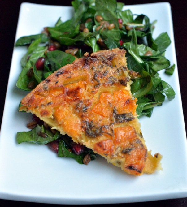 Butternut Squash Farinata with Arugula Salad and Pomegranate Vinaigrette + Crossroads Cookbook Review